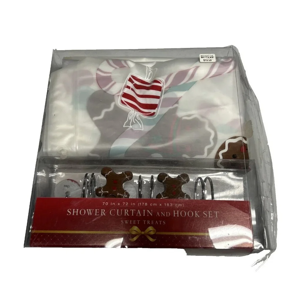 Shower Curtain And Hooks Set Sweet Treats Gingerbread Holidays Christmas